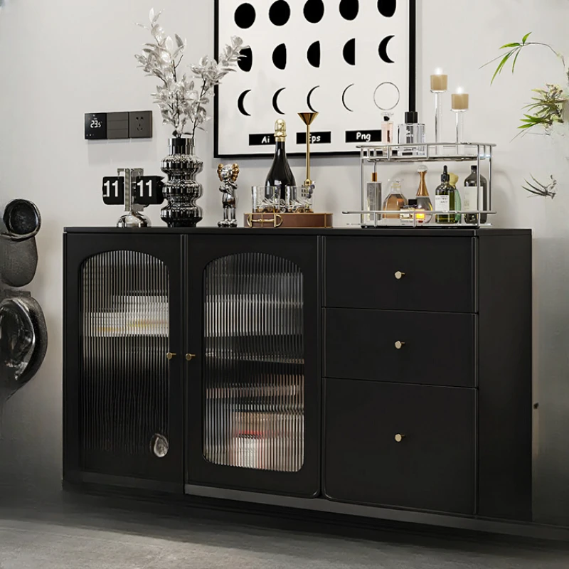 Modern minimalist and ultra-thin dining  tea and wate living room storage cabinet, black color