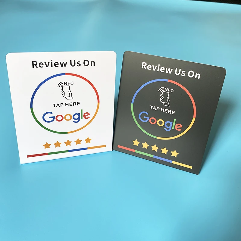 Review us on Google Social Media Menu Table Display NFC Google Review Tap Card Stand Ntag 216 888bytes for Restaurant