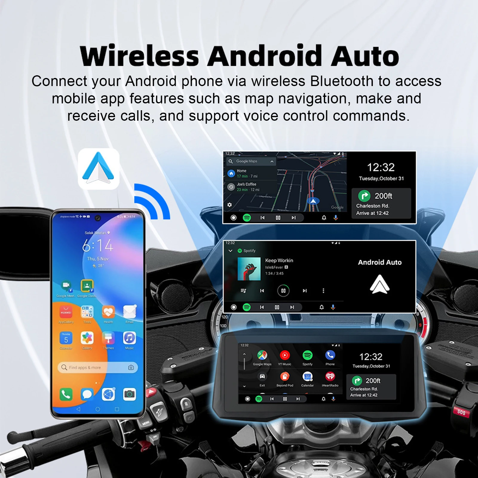 7 Inch Motorcycle Navigator Portable 800nit Screen Support Wireless CarPlay Android Auto Dual Bluetooth Optional Dual Cameras