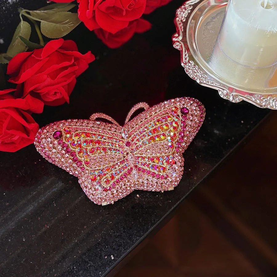 Fairy Shiny Failure Dreamy Full Diamond Butterfly Clutch Bag Powder Rhinestone Exquisite Shining Dinner Bag