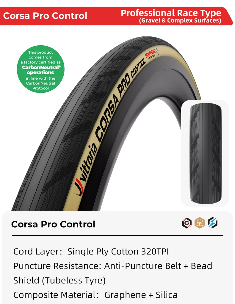 VITTORIA Corsa Pro Control / Speed 700x 26C/28C/30C/32C Professioneller Rennreifen Rennradreifen Tubeless Gravel & Komplexe Oberflächen – Detail 5