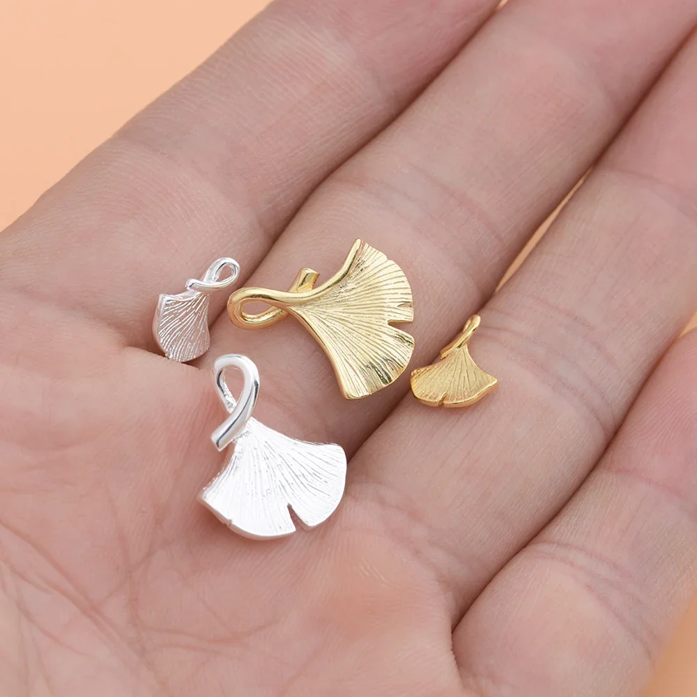 S925 sterling silver gold-plated pendant, Gingko leaf pendant, handmade DIY beaded bracelet accessories