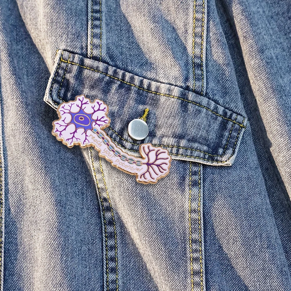 Neuron Reach Your Potential Enamel Nerve Cell Meme Brooch Jewelry Backpack Decorate Gifts for Biologists Neurologists - Image 4