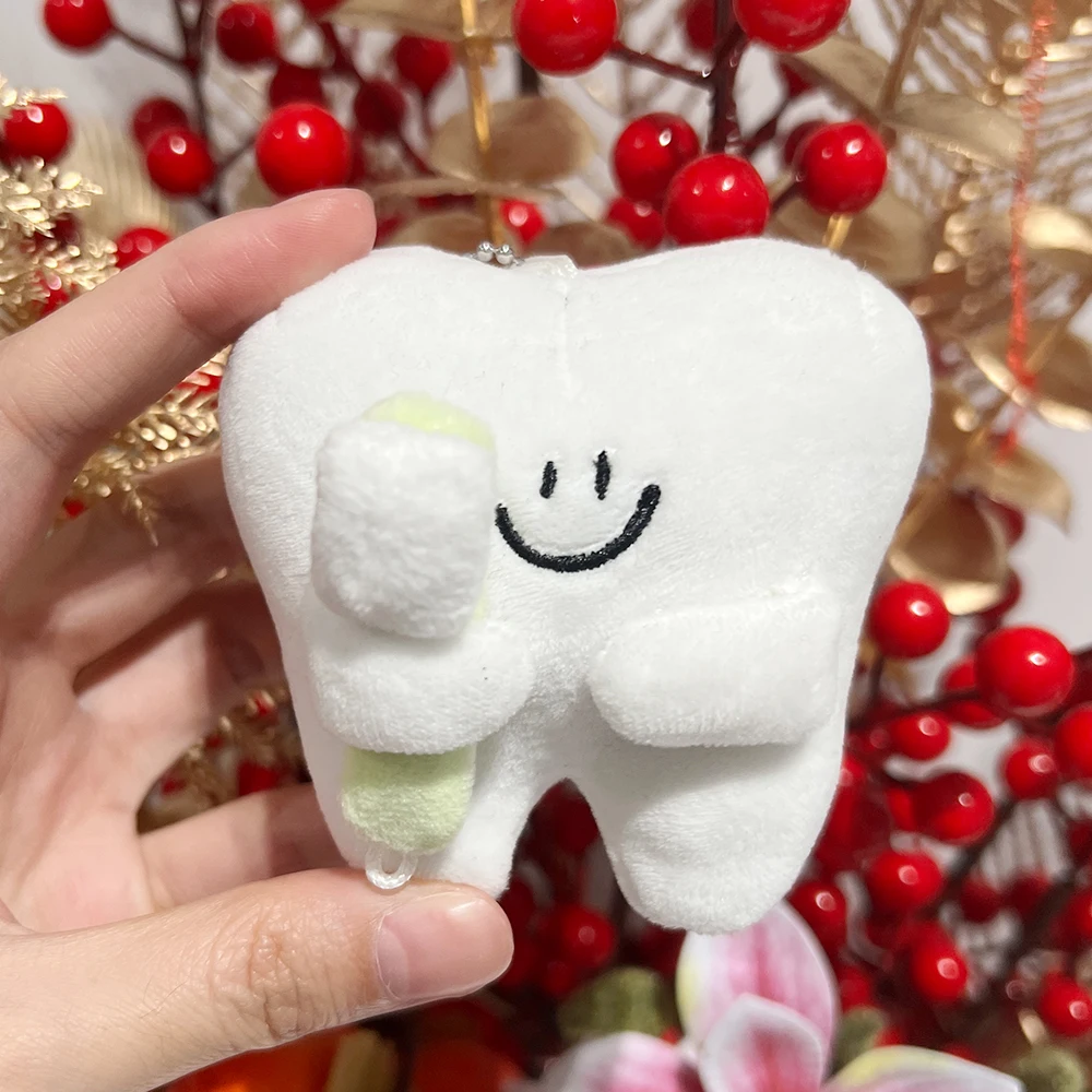 Dental Cute Plush Pendant Keychain Tooth Shape Pendant Hanging Toothbrush Stuffed For Kids Brushing Learning Toys Dentist Gift