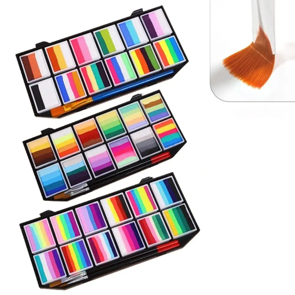 طقم طلاء الوجه للجسم مخطط بألوان قوس قزح، أداة مكياج مقاومة للماء للهالوين تدوم طويلاً وسهلة التنظيف