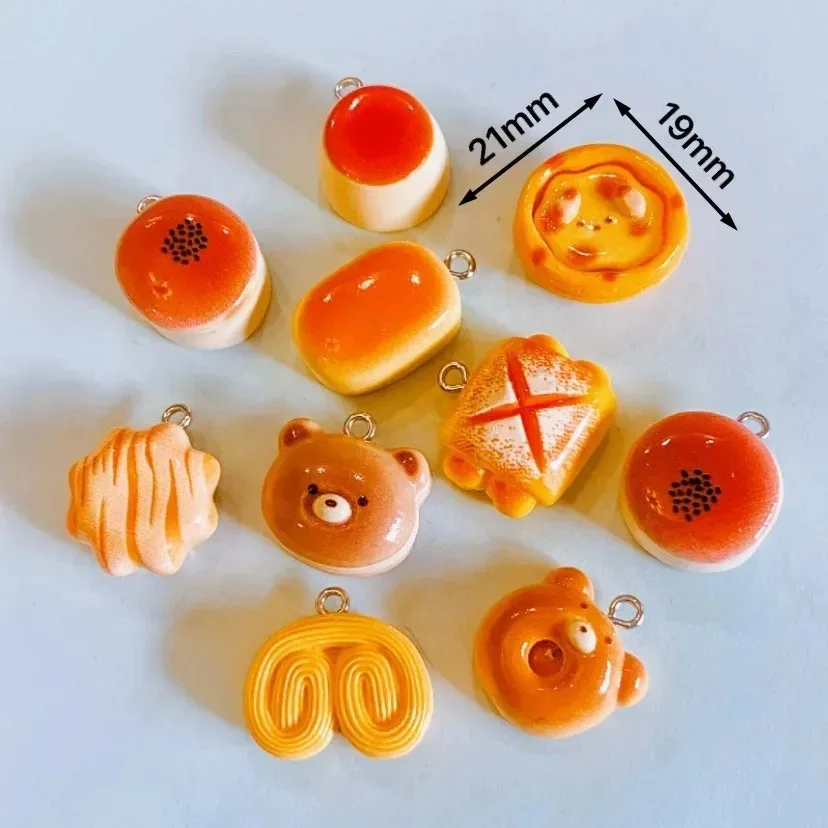 10Pcs Cute Bear Pudding Tart Bread Food Resin Charms Simulation Snack Pendants DIY Jewelry Supplies view 2