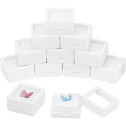 36PCS White Gemstone Display Box Mini Square Acrylic Jewelry Box Container 1.2x1.2x0.6 with Clear Top Lids and Sponge
