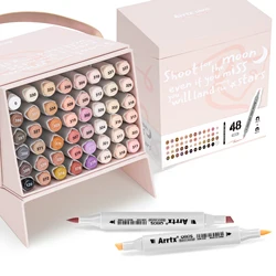 Arrtx OROS 48 Skin Tone Alcohol Markers Double Tipped Brush & Chisel Sketch Marker for Coloring Illustration Portrait Painting