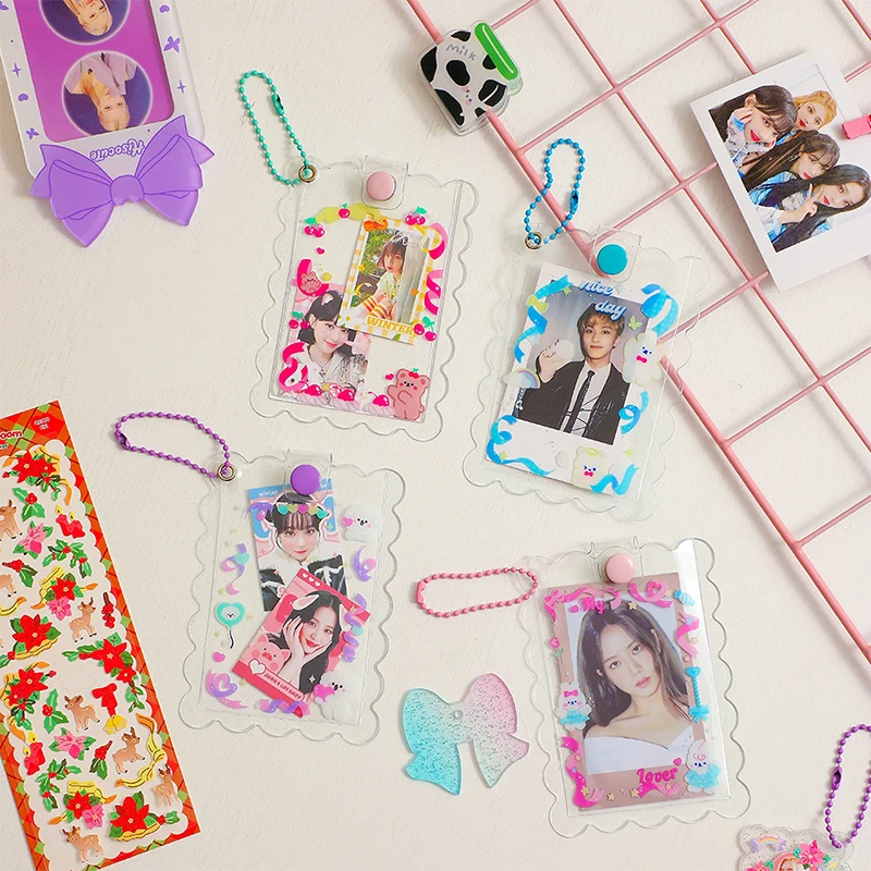 Cute Cartoon Transparent Card Sleeves Holder Photo Cover Cards Protector Kpop Card Protective Case Keychain Photocard Holder