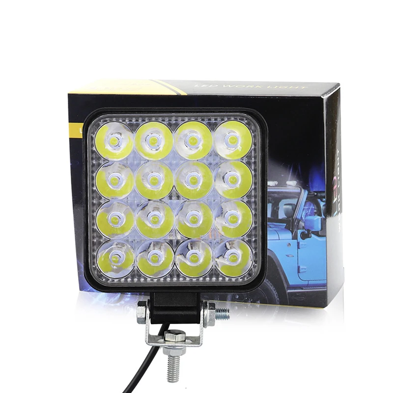 Square 48W LED Work Light 12V 24V Off Road Flood Spot Lamp For Car Truck SUV