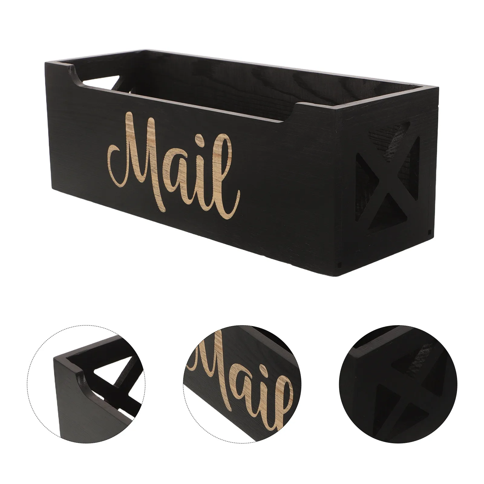 Wall Mount Mail Organizer Holder Black Wood Letter 02X3 Sorter Basket File Paper Envelope Desktop Office Dorm