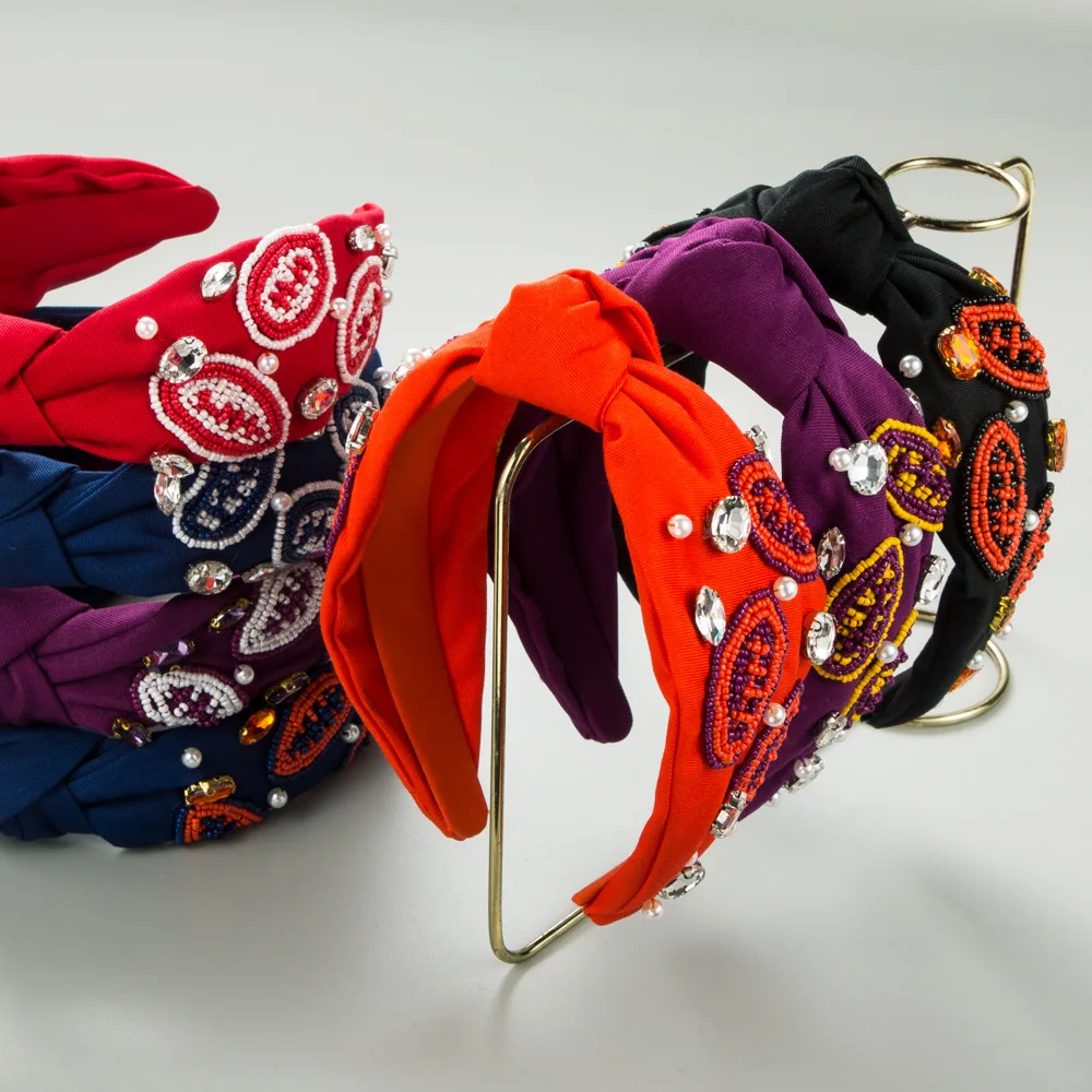 

Boho Embroidered Headband Sequin Beaded Hairband Ethnic Knotted Wide Hair Hoop Sparkly Paisley Festival Headwear New