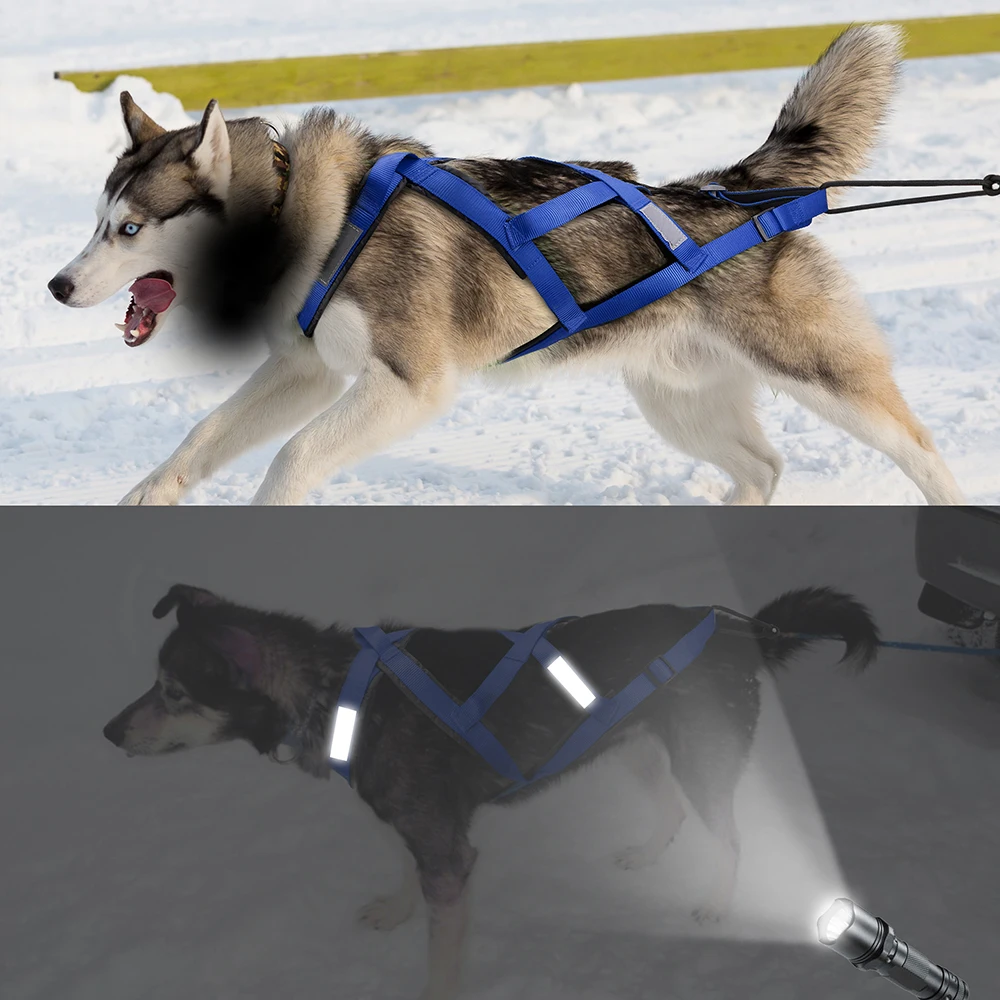 Reflective Dog Sled Harness Waterproof Big Dog Sledding Harnesses Pet Training Pull Strength Strap for Dogs Skijoring Scootering