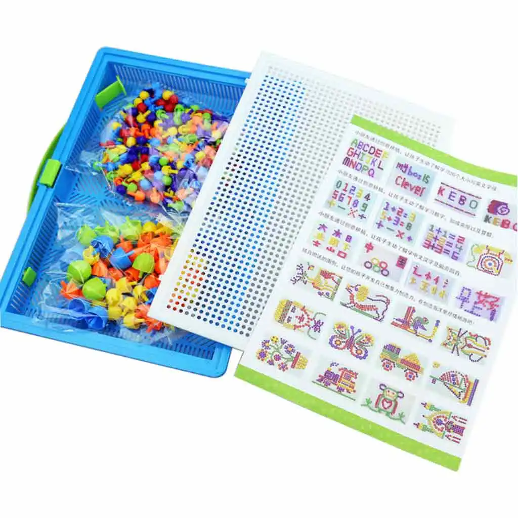 296PCS Pack Mushroom Nails DIY Color Pegboard Science Stacking Toy, Creative Mosaic Early Learning Educational Preschool Toy