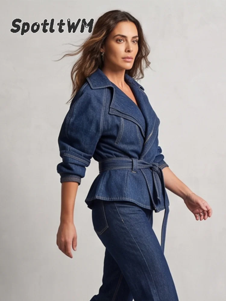 Women Dark Denim Trench Jacket - đánh giá và giá Vintage Trench Coat