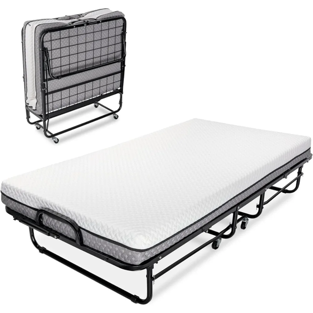 

Deluxe Diplomat Folding Bed with Mattress for Adults, Twin Size, Portable Foldable Bed with Luxurious Memory Foam Mattress & Su