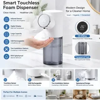 2026 Upgrade Automatic Soap Dispenser USB Rechargeable 320ml Liquid Soap Dispensers Digital Display Foam Hand Sanitizer Machine