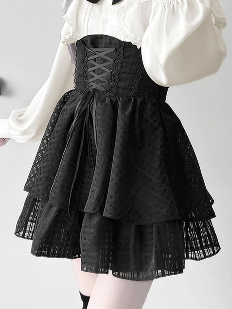 

Юбка Лолиты в готическом японском стиле с высокой талией, милая юбка-тортик с рюшами для девочек, Kawaii Harajuku Y2k, мини-юбка для женщин