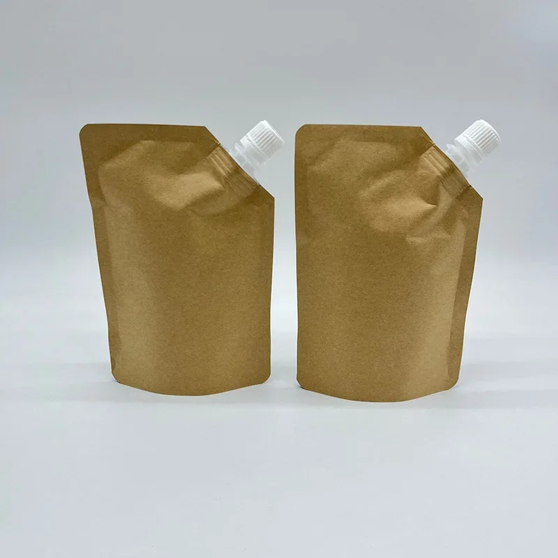 50pcs Kraft Paper Refillable Spout Pouch 500ML For Coffee Milk Honey Liquid Portable Packaging Storage Bag Large Capacity