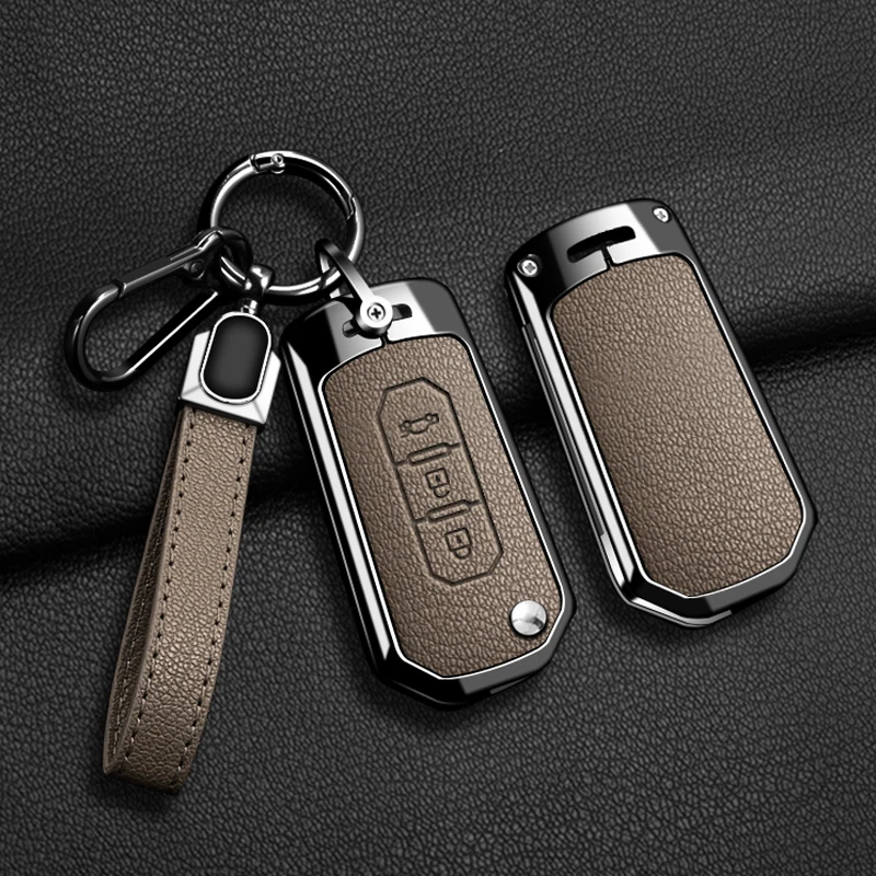 

Zinc Alloy Leather Car Flip Key Case Cover for Ford Territory EV EcoBoost S350 Yuhoo 7 8 Remote Protector Keychain Accessories