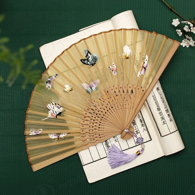 Suzhou Embroidery Vintage Folding Fan, Chinese Silk Hand Fan for Hanfu & Cheongsam Women Accessory