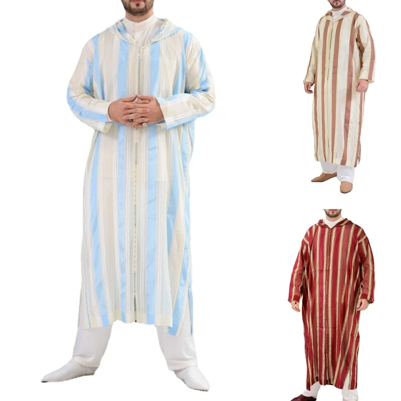 قفطان مريح بأكمام طويلة للرجال ، ملابس إسلامية تقليدية ، ثوب جوبا قابل للتنفس ، رداء عيد الشرق الأوسط