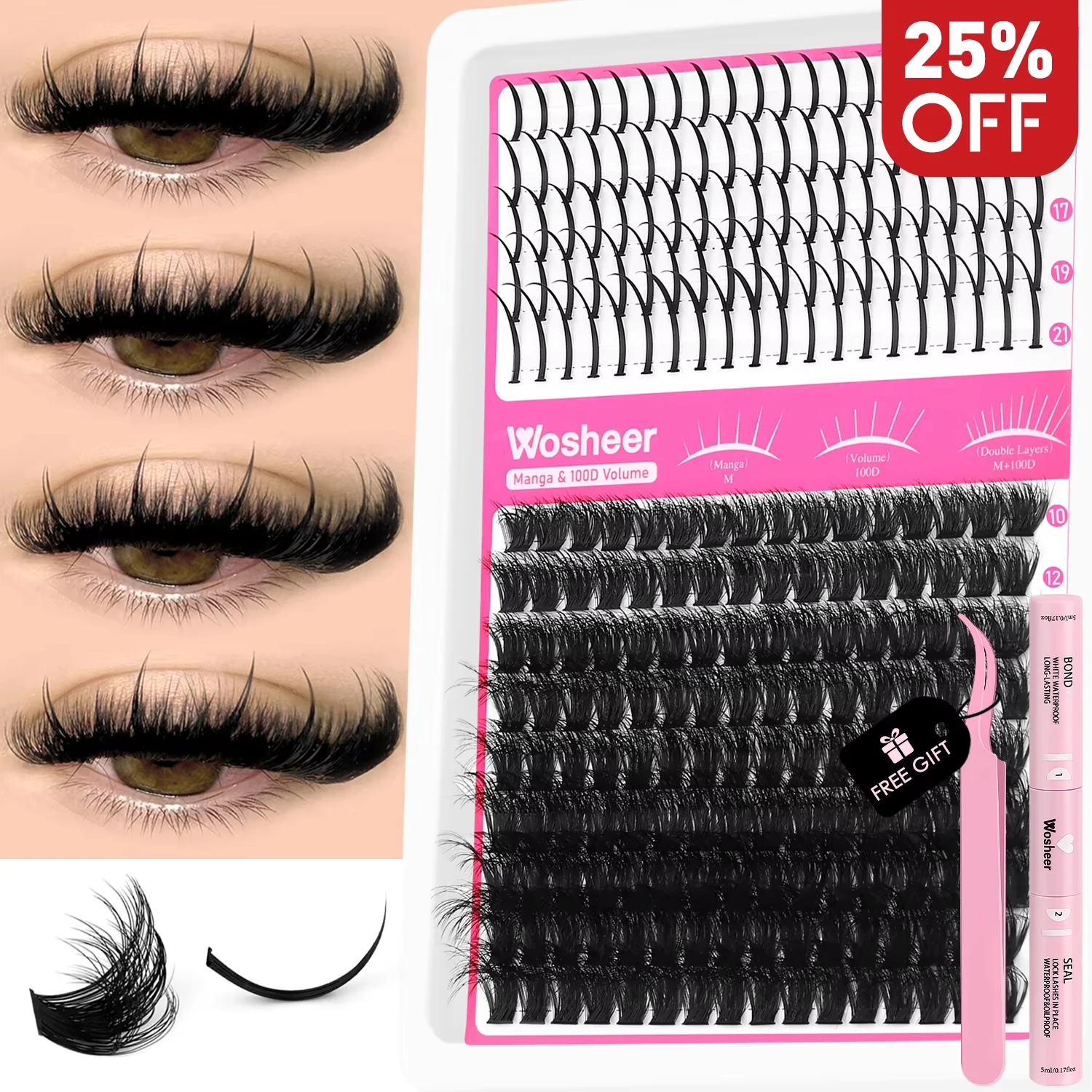 WOSHEER Lash Clusters Kit Lash Spikes Eyelash Clusters Volume Individual Lashes DIY Spiky Lash Extension Manga Clusters Eyelash