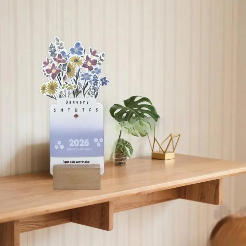 CORA 2026 Calendar Handmade Paper Flower Calendar for Desktop Bookshelf Decoration and Holiday Gift Giving