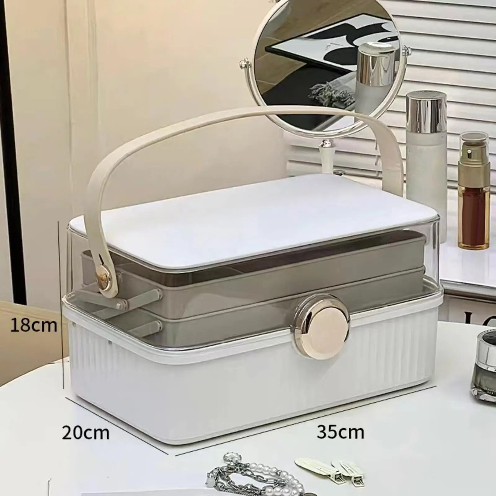 

Beauty Cosmetic Box Travel Makeup Train Case Box Cosmetic Case Organizer for Girls Toiletry Jewelry Manicure box With handle