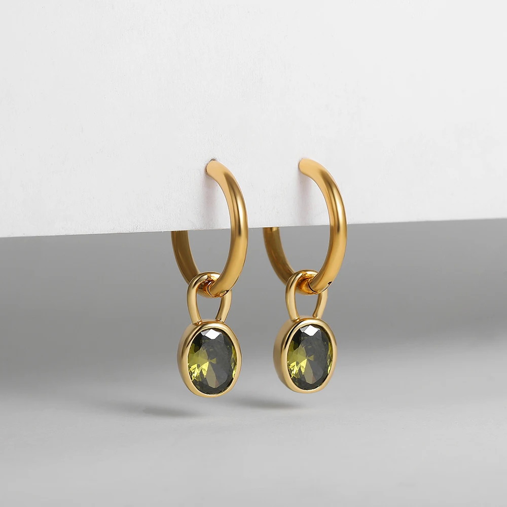 Delicate Multicolored Oval Crystal Dangle Earrings for Women Small Circle Gold Color Hoops Huggie Earring Party Jewelry Gifts