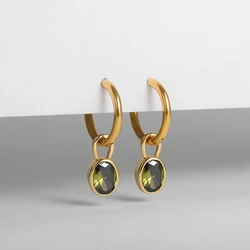 Delicate Multicolored Oval Crystal Dangle Earrings for Women Small Circle Gold Color Hoops Huggie Earring Party Jewelry Gifts