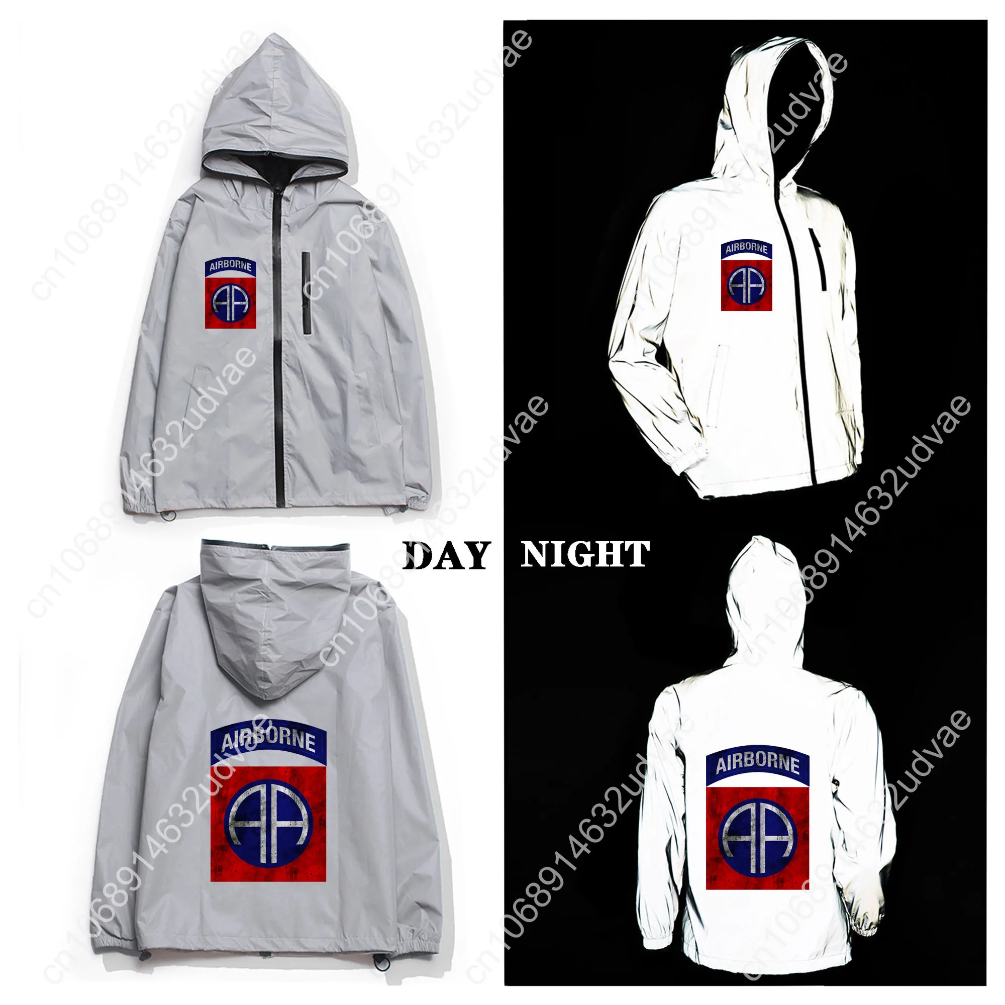 82nd Airborne Division CSIB Reflective Jacket Mens Womens Coat Hooded Windbreaker Runing Pocket Jackets Zipper Customized Hoodie