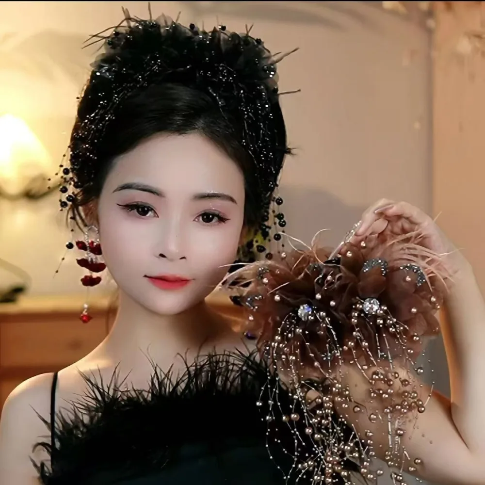 

Элегантная заколка для волос с цветком пиона, кисточка с блестками, пластиковые большие заколки для волос в виде краба для девочек и женщин