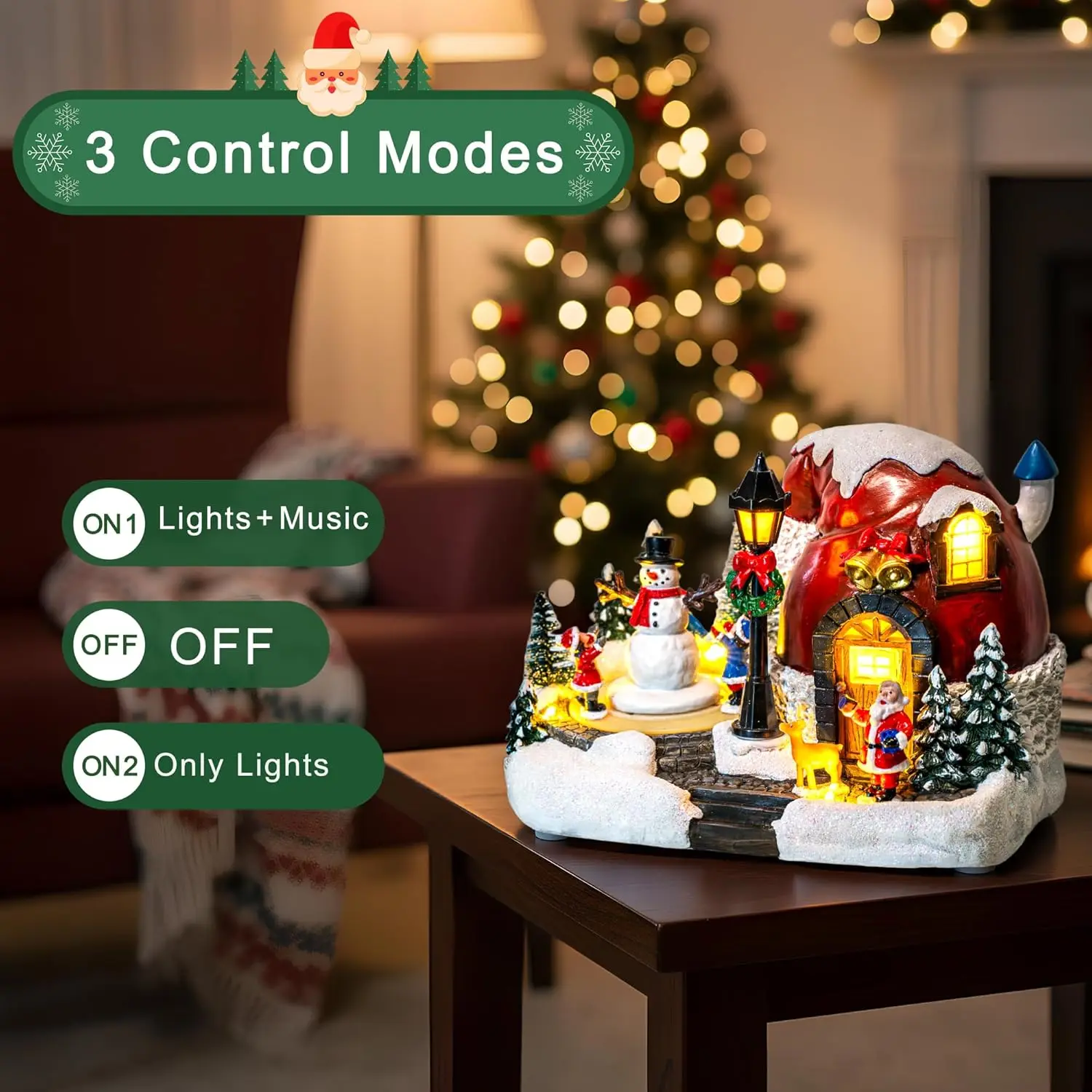 Pueblo navideño alimentado por USB con figuras animadas, luces LED y música para decoración del hogar festivo