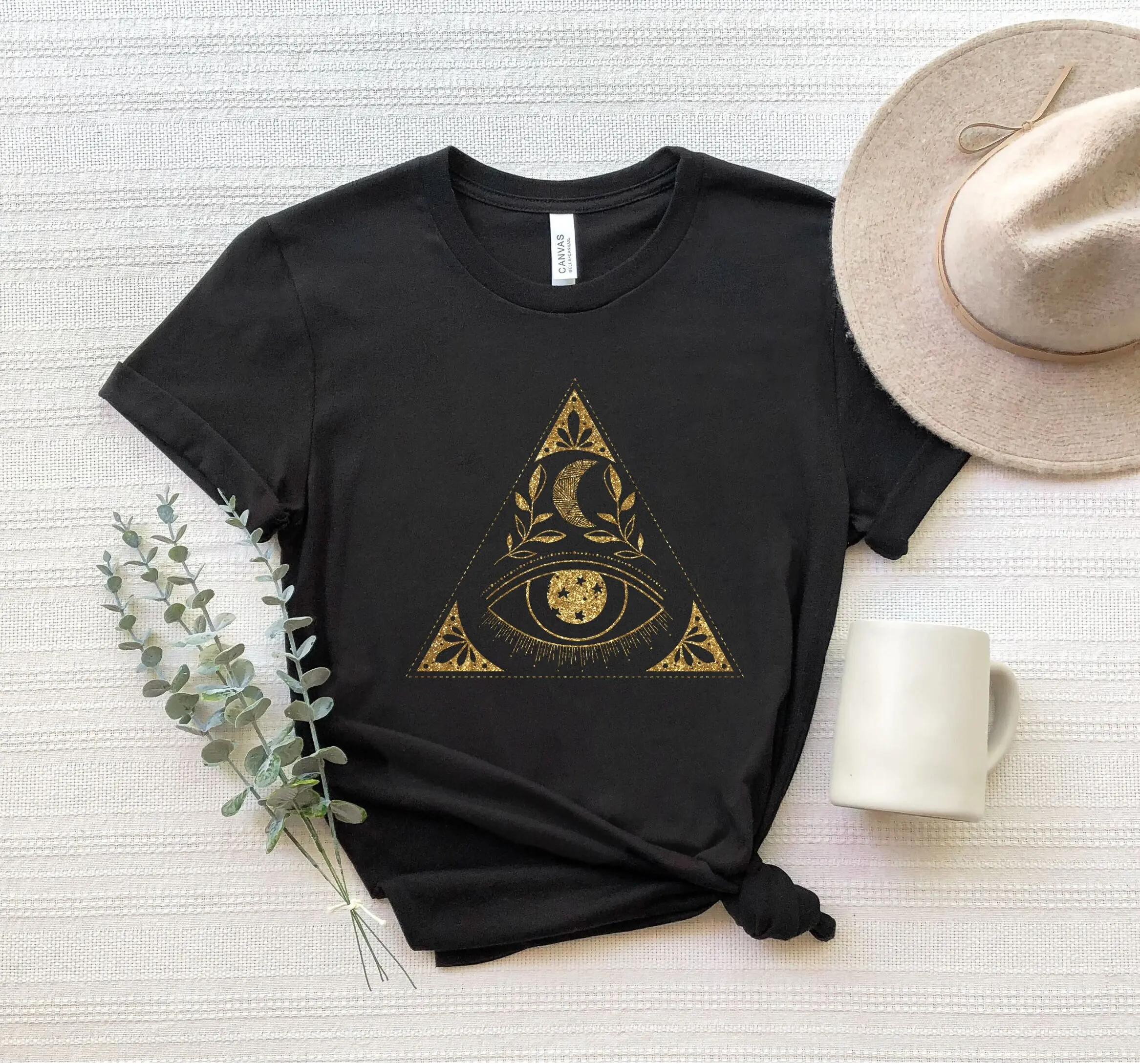 Golden Evil Eye T Shirt Triangle Mystical Third Mystic Metaphysical Manifest