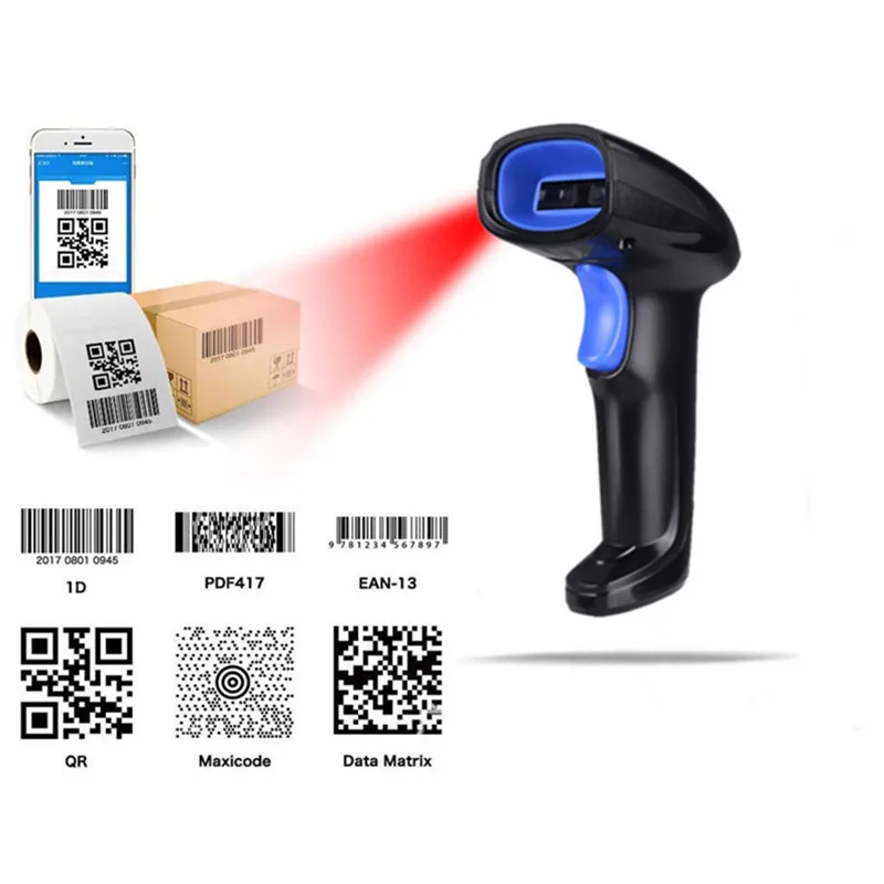 YHD-1100L Handheld 1D / 2D Code Wired Scanner Express Logistics Commodity Barcode Wireless Scanning Gun 300 Times / S