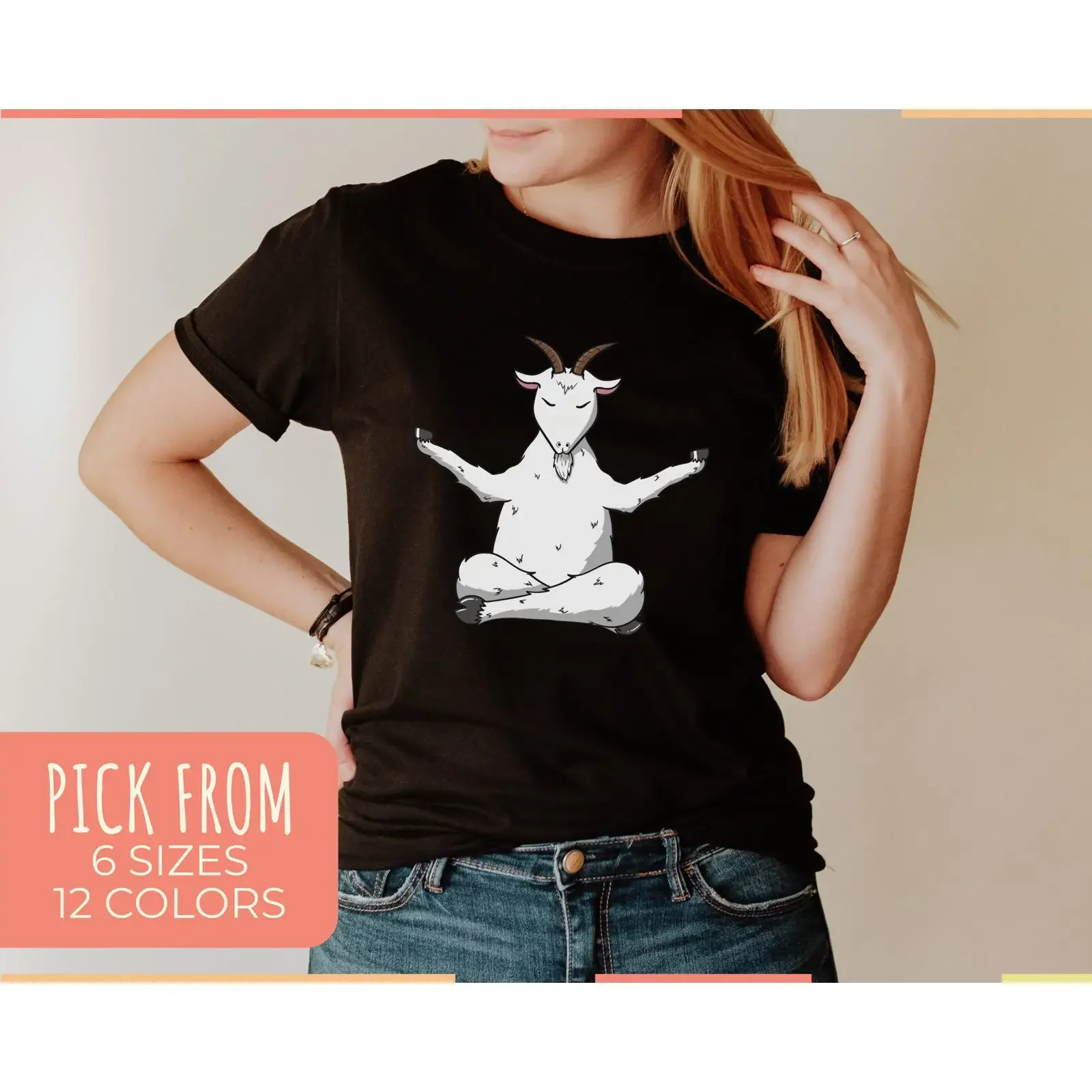 Funny Meditating Goat Yoga T Shirt Inhale Exhale Farm Animal for Mom Lover Instructor Casual  vintage Washed graphic