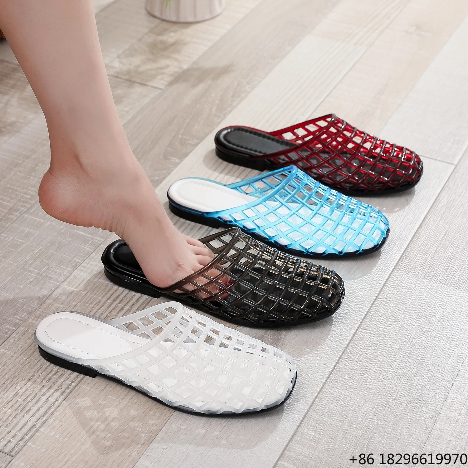 Women Shoes Logo - Individuell Bedruckte Mesh-Sandalen mit Geschlossener Zehenpartie