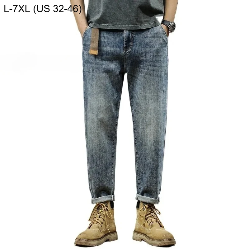 Pencil Jeans Men Stretched High Quality Harem Fashion Loose Elastic 7XL 6XL 5XL Boys Plus Size Long Trousers Male Denim Pants