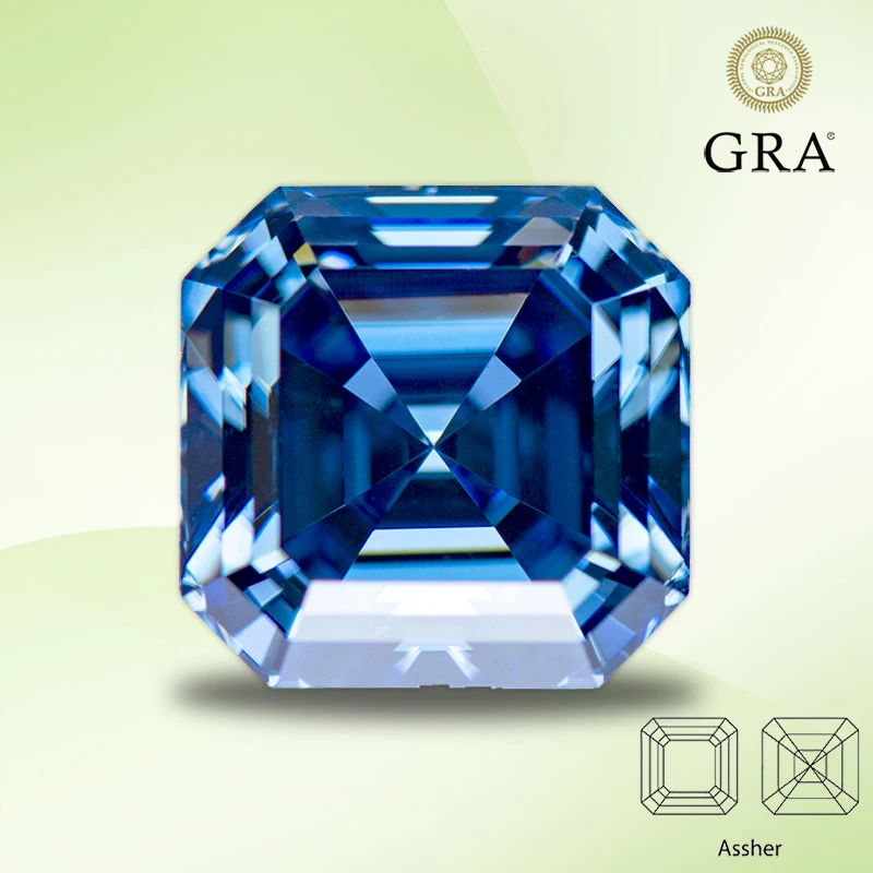 

Moissanite Gemstone Asscher Cut Primary Color Royal Blue Lab Grown Diamond for Charms Jewelry Making Materials with GRA Report