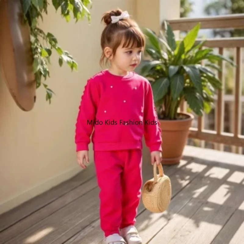 

Girls' Studded Hoodie Set Autumn/Winter Arrival In-Stock Style: Fleece-Lined Trousers Hoodless Top Two-Piece Set Trendy Appeal