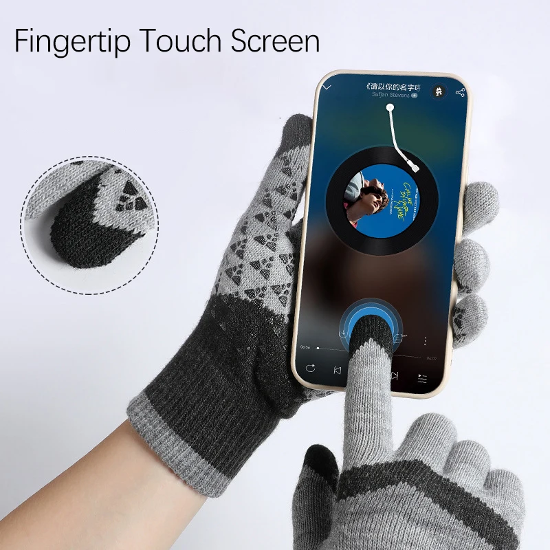 Autumn Winter Men's Gloves Cycling Knitted Triangle Anti-Slip Elastic Glove Hiking Outdoor Color-Blocking Camping Touchscreen