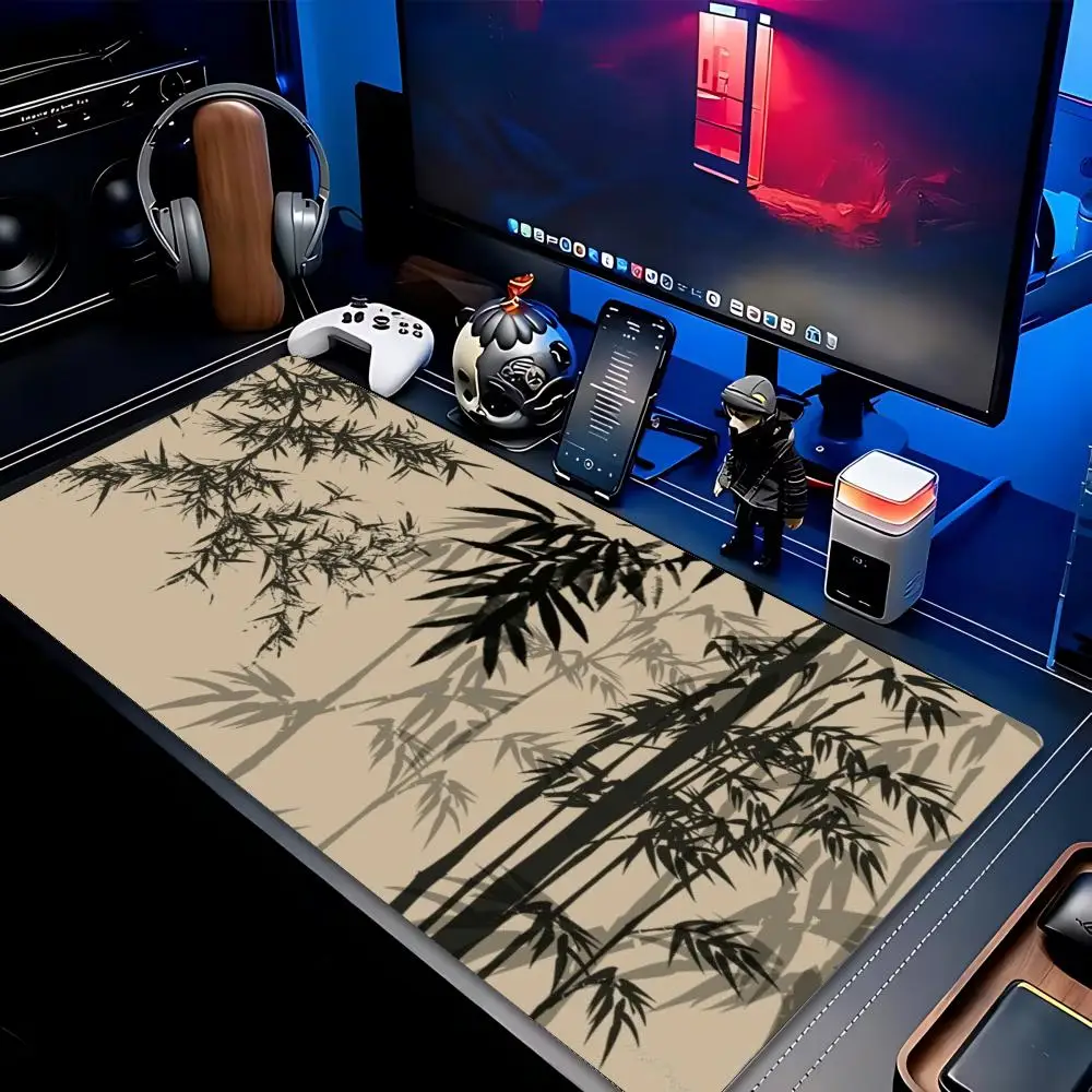 Large Mousepad Bamboo Moon Landscape Mousepads Keyboard Mat Deskpad Pc Game Desk Mats Oriental Scenery Mouse Mats For Desktop