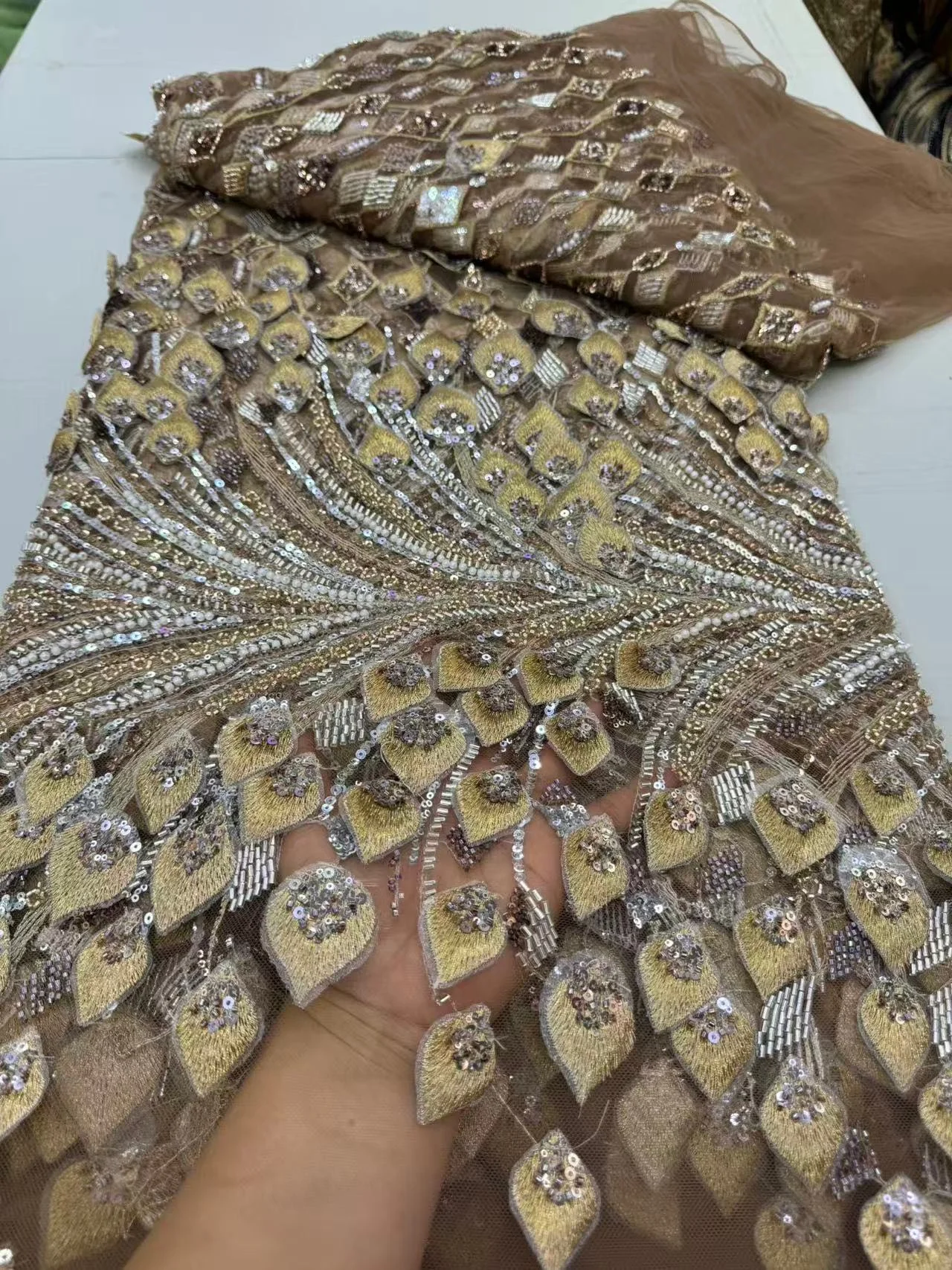 

African Nigerian Sequins Embroidery Tulle Lace Fabric High Quality Beads Stone Prom Dresses Sewing Guipure 5 Yards jy495 2025