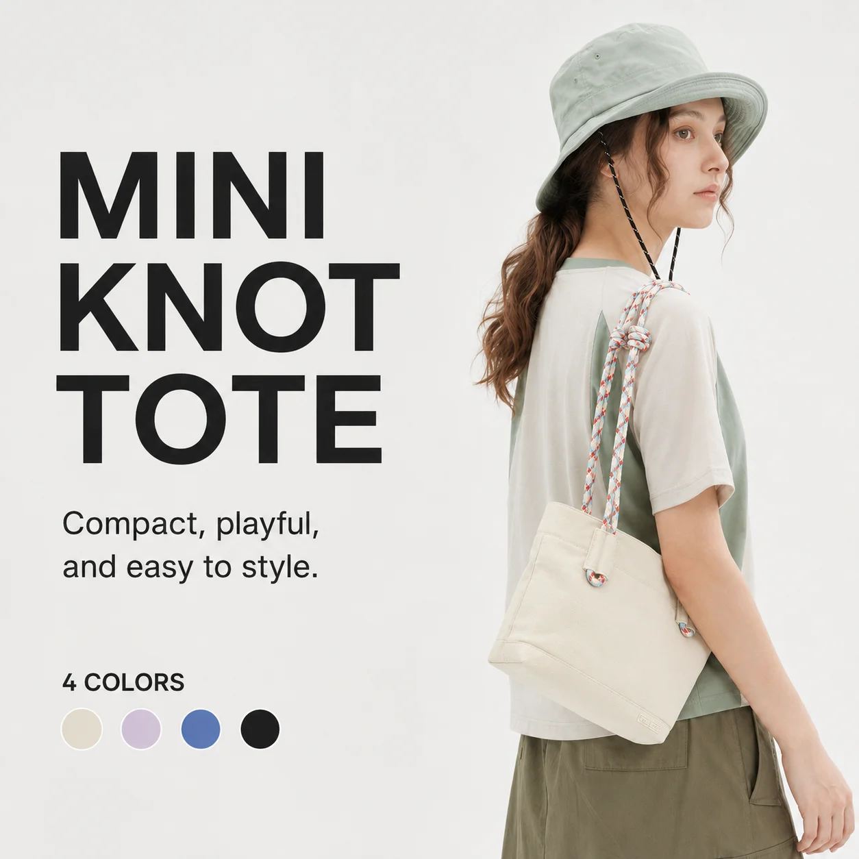 Mini Knot Tote Bag for Women Lightweight Nylon Shoulder Crossbody Bag 3L Rope Handle Handbag Purse for Travel Daily