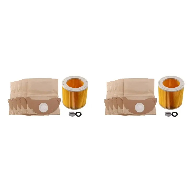 A74E-2Pcs Dust Hepa Filters+10Pcs Paper Bags For Karcher Vacuum Cleaners Parts Cartridge Hepa Filter Wd22100 Wd3.200 Mv2 Mv3