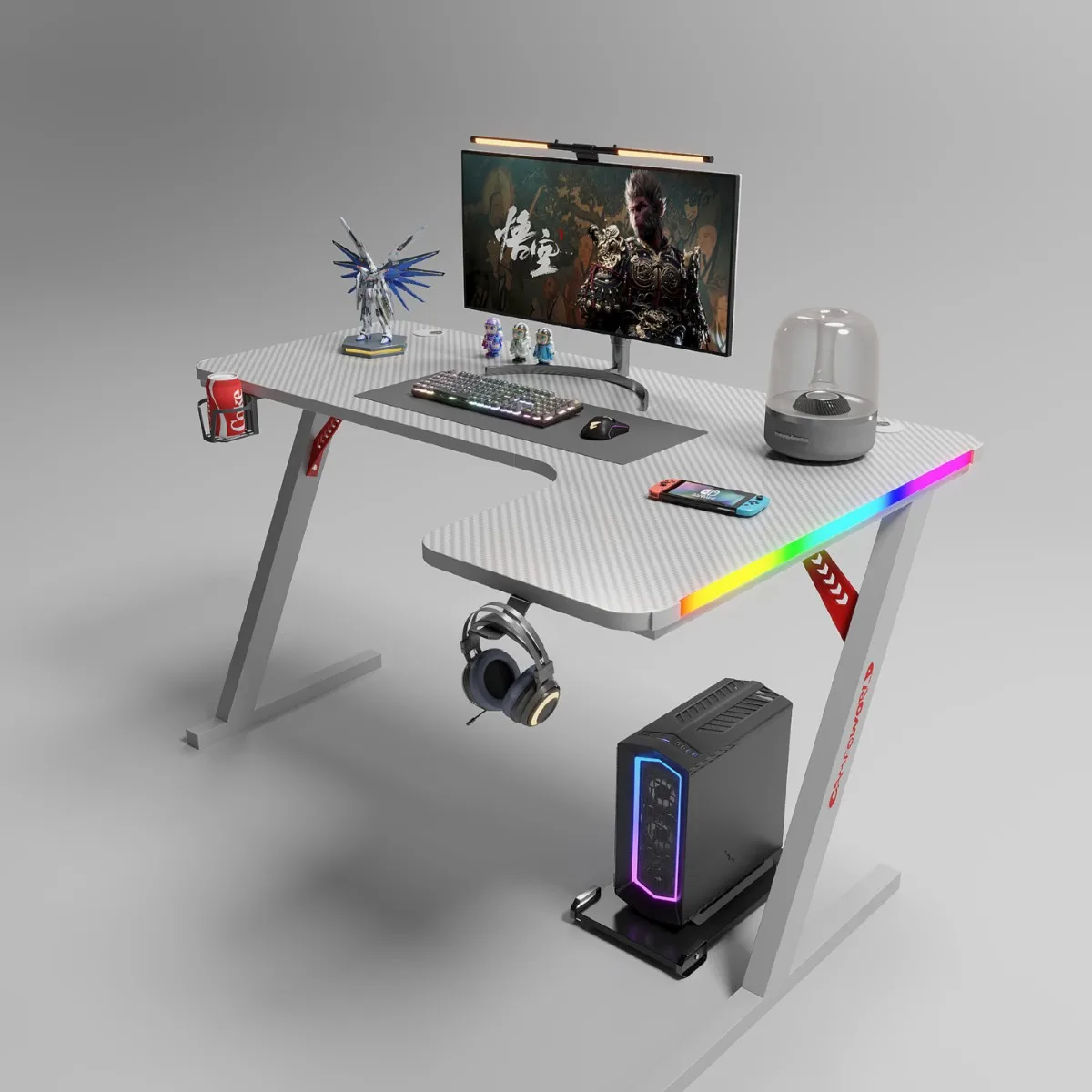 

Производитель оптовая продажа углеродное волокно RGB угловой компьютерный стол настольный стол внешняя торговля трансграничная L-образная прямая трансляция гоф