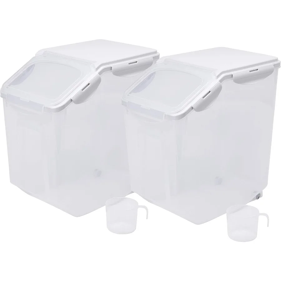 

15 Liter / 30 lbs Rice Storage Container with Measuring Cup, BPA free, For Rice | Grain | Pet Food | Flour, 2 counts, Clear