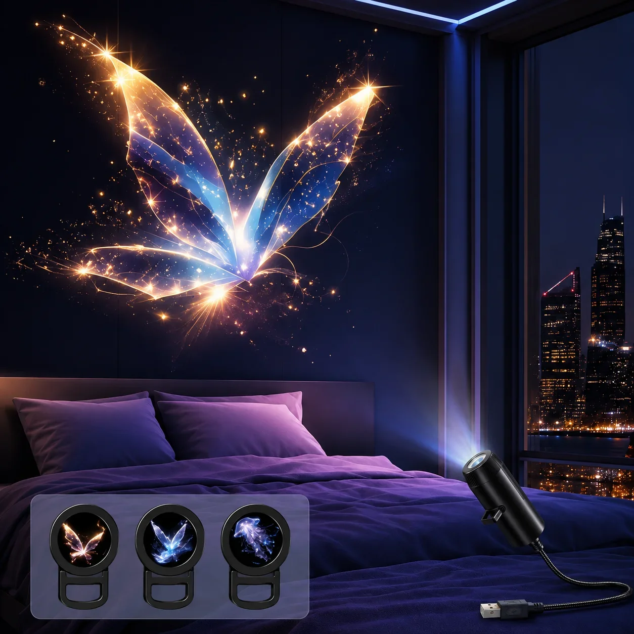 LED USB Projector Lamp 3W 6W Starry Sky Night Light Whale Butterfly Jellyfish Sea Star Pattern Projector Gift Bedroom Decor