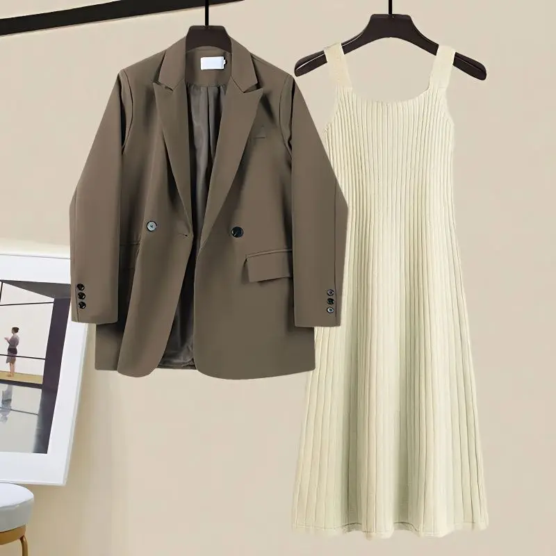 Autumn and Winter Fashion Suit Women's New Korean Version Wearing a High-end Suit Jacket Slimming Dress Two-piece Set